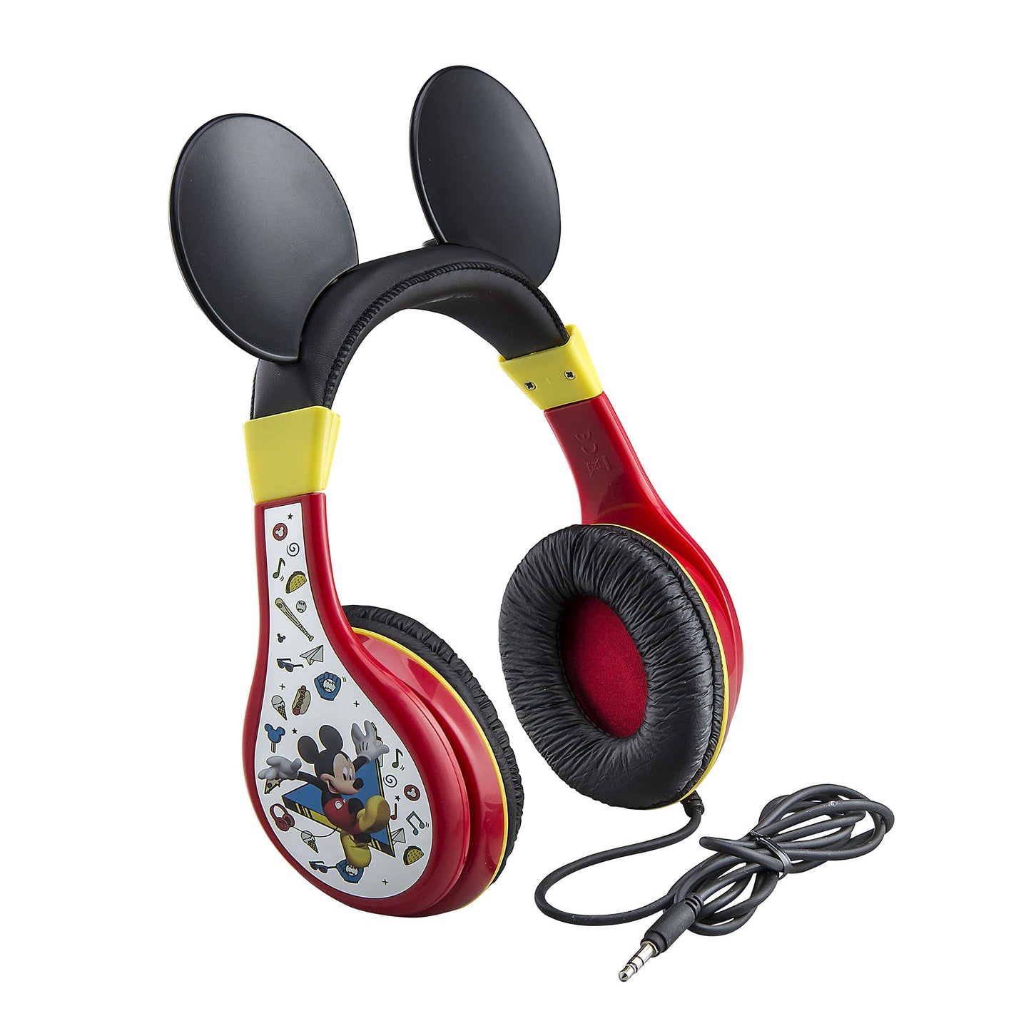 eKids Mickey Mouse Headphones For Kids Adjustable Over the Ear Headphones 3.5mm Jack Wired Headphones with Parental Volume Control for Fans of Mickey Mouse Gifts