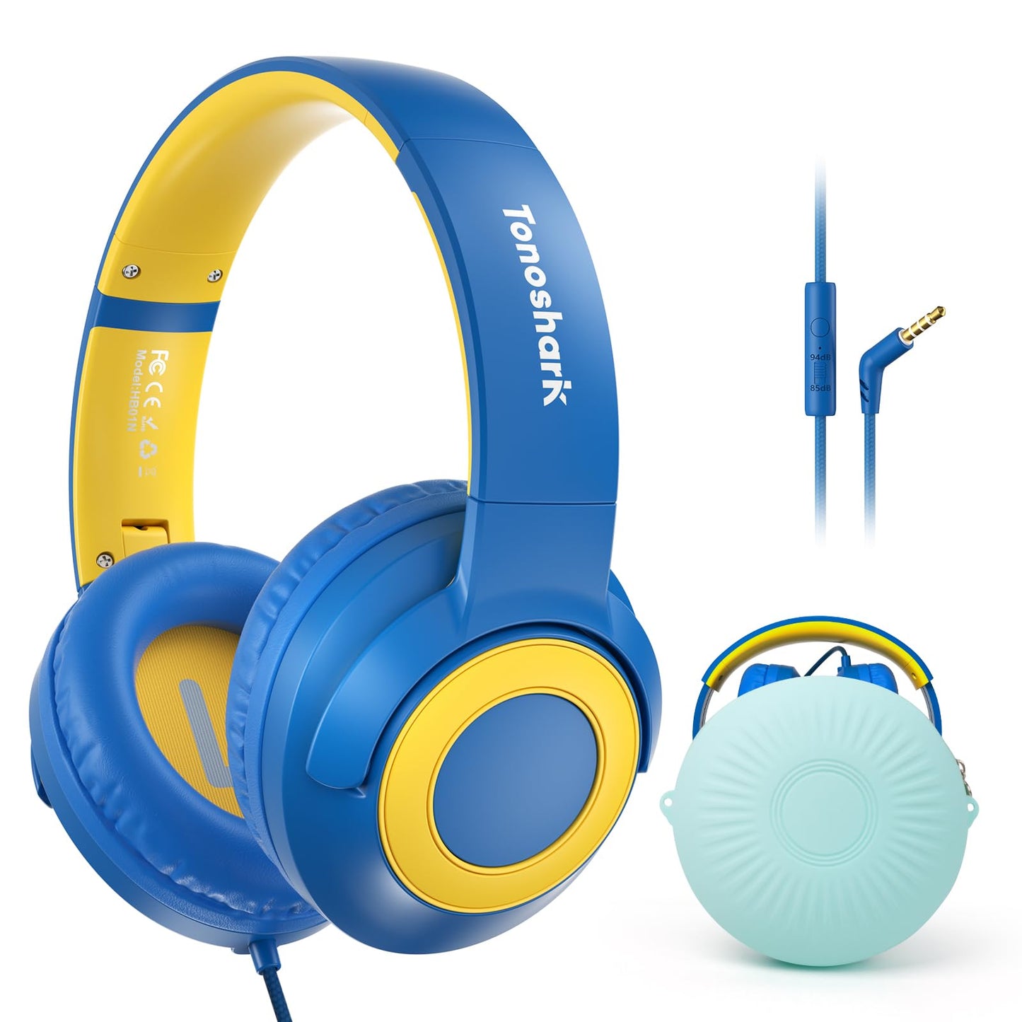 TONOSHARK Kids Wired Headphones with Microphone Volume Limited to 85/94dB Earphone for Boys & Girls Foldable 3.5mm Jack Headset for School & Travel Includes Portable Case