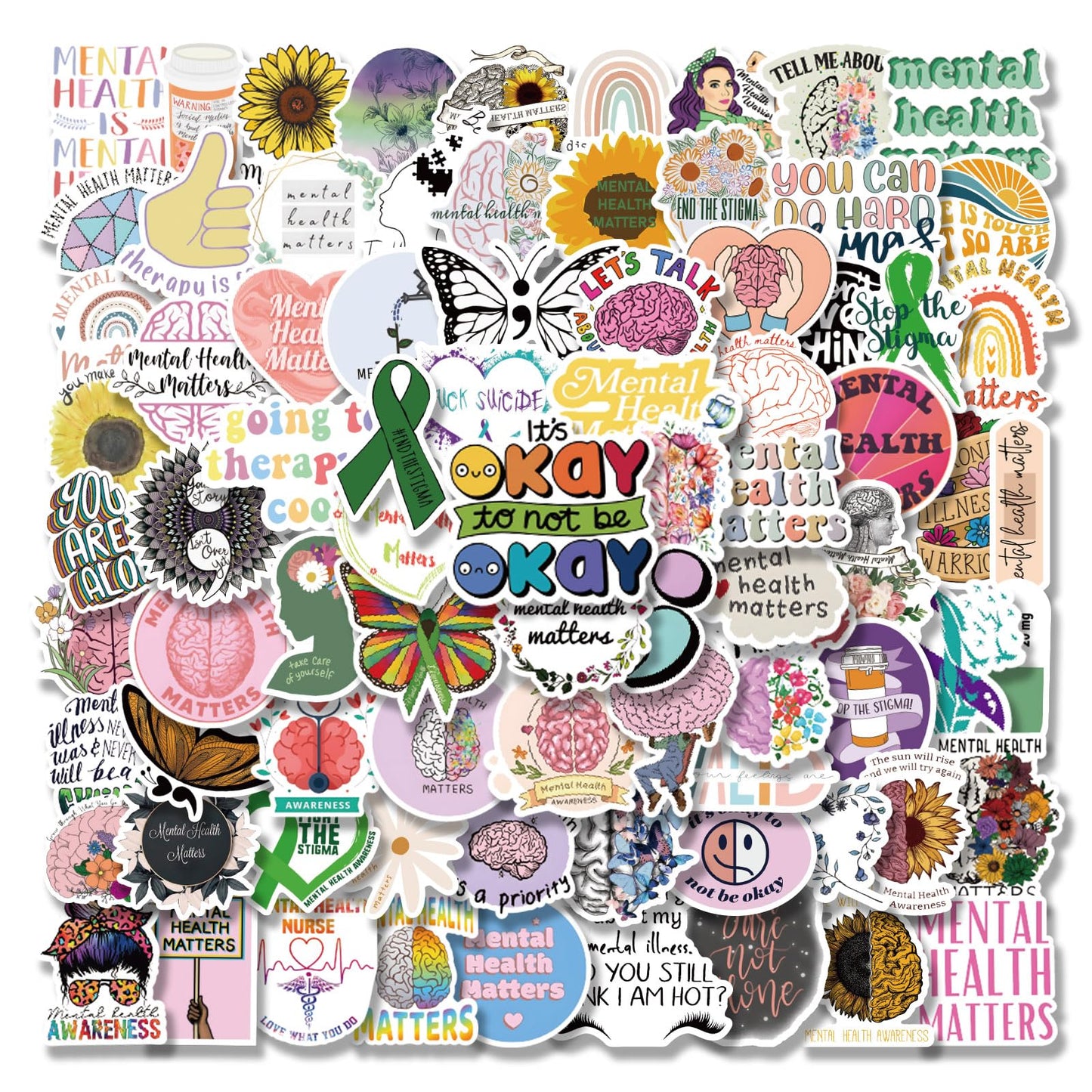 Mental Health Stickers100PCS Mental Health Awareness Vinyl Waterproof Stickers for LaptopWater BottlesHelmet