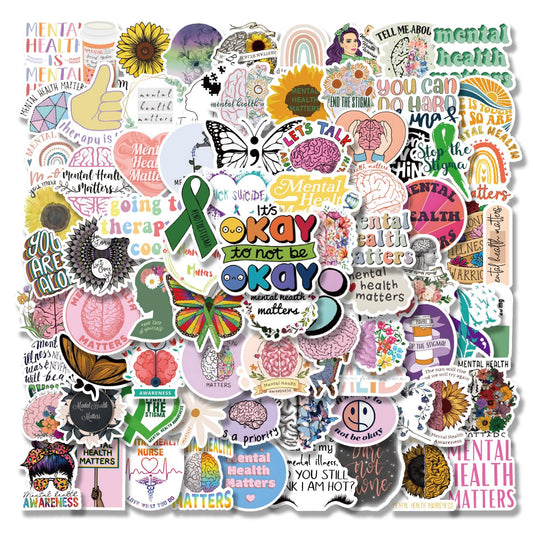 Mental Health Stickers100PCS Mental Health Awareness Vinyl Waterproof Stickers for LaptopWater BottlesHelmet