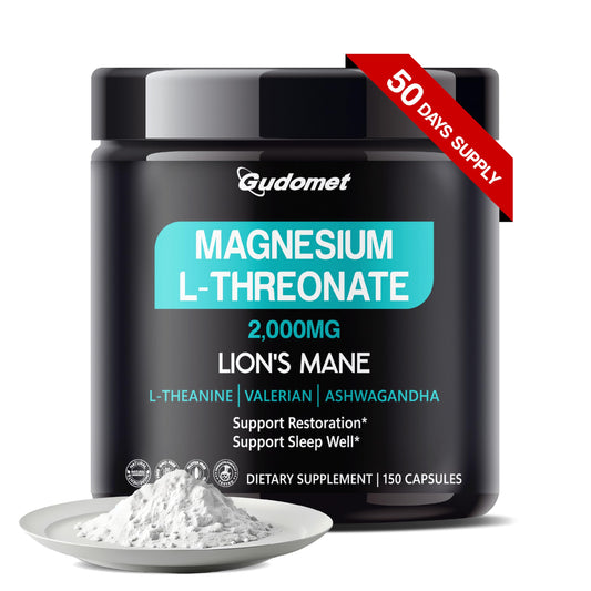 Magnesium L-THREONATE 2000MG with Lions Mane Ashwagandha L-Theanine & Valerian - Support Restoration - -150 Capsules- Made in USA