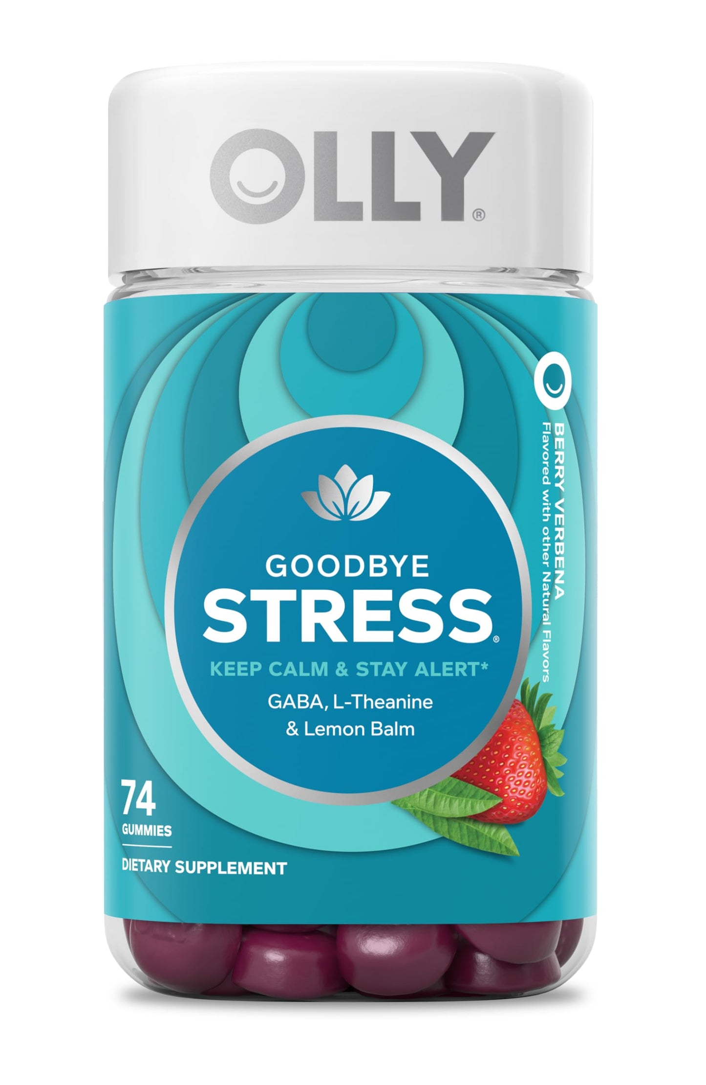 OLLY Goodbye Stress Gummy GABA L-Theanine Lemon Balm Stress Relief Supplement Berry - 74 Count
